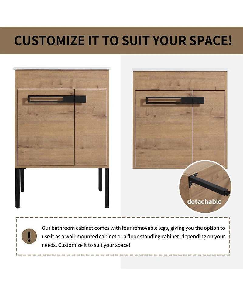 Sillysis Modern Bathroom Vanity with Ceramic Sink, Wall Mounted or Freestanding, Soft Close Doors