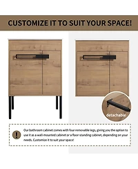 Sillysis Modern Bathroom Vanity with Ceramic Sink, Wall Mounted or Freestanding, Soft Close Doors