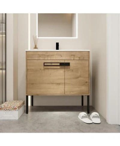 Sillysis Modern Bathroom Vanity With Ceramic Sink Wall Mounted Or Freestanding Soft Close Doors Ample Storage Cabinet