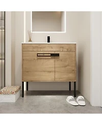 Sillysis Modern Bathroom Vanity With Ceramic Sink Wall Mounted Or Freestanding Soft Close Doors Ample Storage Cabinet