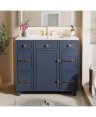 Tribesigns 36 Inch Bathroom Vanity with Sink, Modern Bathroom Cabinet with Soft-Closing Door and 4 Drawers, Adjustable Shelf, Solid Wood Frame