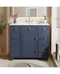 Tribesigns 36 Inch Bathroom Vanity with Sink, Modern Bathroom Cabinet with Soft-Closing Door and 4 Drawers, Adjustable Shelf, Solid Wood Frame