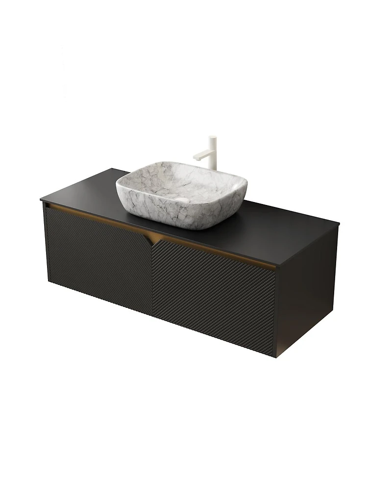 Sillysis Wall Mounted Bathroom Vanity with Sintered Stone Top, Volakas Marble Pattern Sink, Soft Close Doors