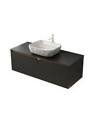 Sillysis Wall Mounted Bathroom Vanity with Sintered Stone Top, Volakas Marble Pattern Sink, Soft Close Doors