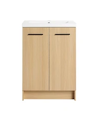 Sillysis 24 Inch Freestanding Bathroom Vanity with Resin Sink, Modern Light Wood Cabinet, Soft-Close Doors and Adjustable Shelf