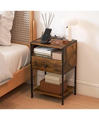 Gymax 2 pieces Nightstand w/ Charging Station Bedside Table w/ Usb Ports and Outlets