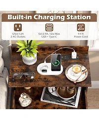Gymax 2 pieces Nightstand Wall-mounted Bedside Table w/ Led Lights and Charging Station