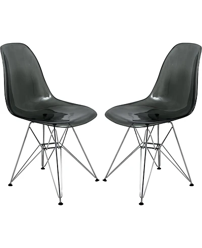 LeisureMod Cresco Acrylic Dining Chair Set of 2 Chrome Eiffel Base and Curved Back Design, Ergonomic Lightweight Accent Side