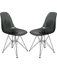 LeisureMod Cresco Acrylic Dining Chair Set of 2 Chrome Eiffel Base and Curved Back Design, Ergonomic Lightweight Accent Side