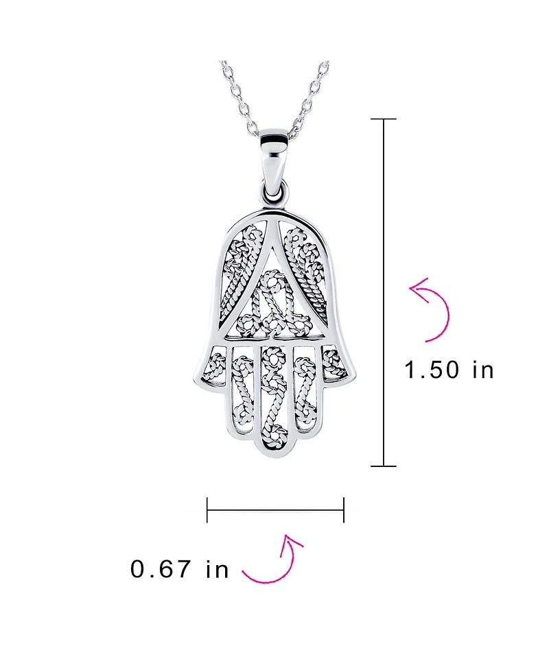 Bling Jewelry Yoga Amulet Fatima Hand Of God Hamsa Pendant Necklace Filigree .925 Sterling Silver