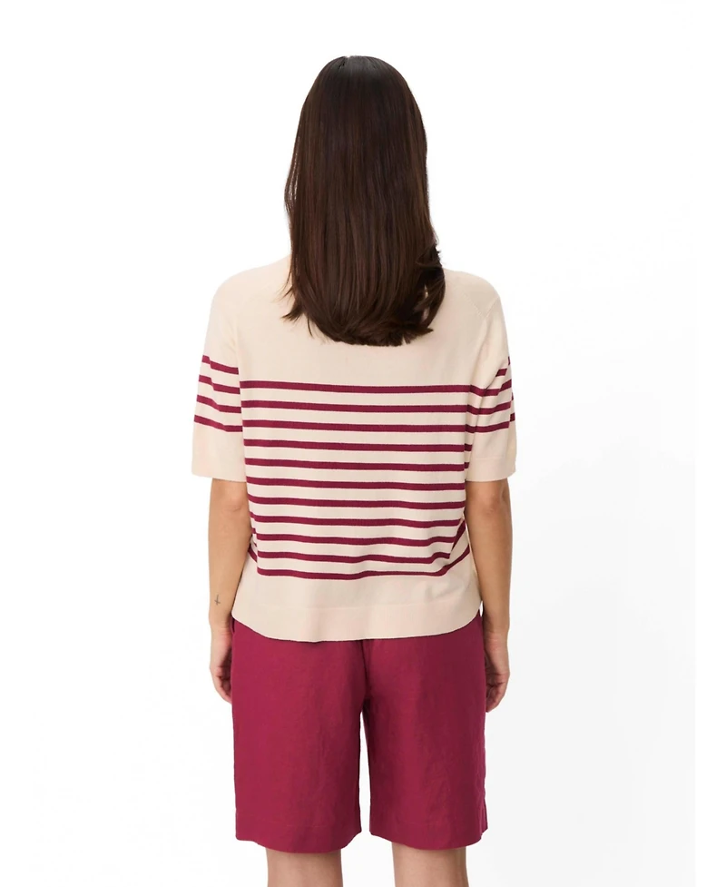 Masai Copenhagen Women's Maflorayne Striped Shot Sleeve Knit Top