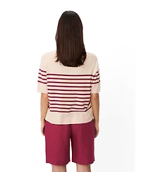 Masai Copenhagen Women's Maflorayne Striped Shot Sleeve Knit Top
