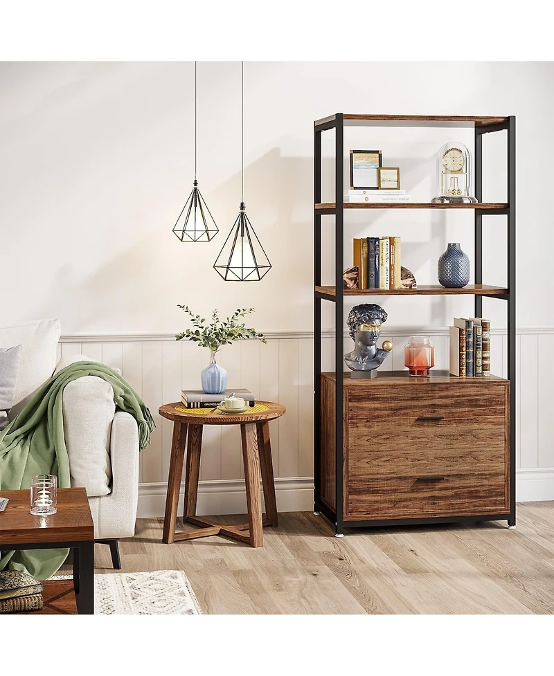 Slickblue Multi-Tier Bookshelf with 2 Drawers for Office, Bedroom, or Living Room