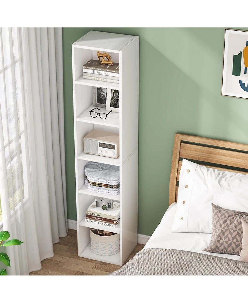 Slickblue Modern 6-Tier Corner Bookcase with Narrow Cube Shelves