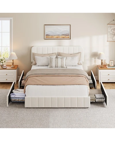 homfan Velvet Platform Bed Frame Channel Tufted Wingback Headboard Upholstered Wood Slats No Box Spring