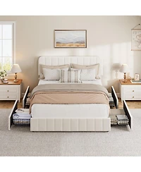 homfan Velvet Platform Bed Frame Channel Tufted Wingback Headboard Upholstered Wood Slats No Box Spring