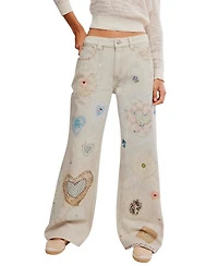 Free People Women's Printed Straight-Leg Jeans