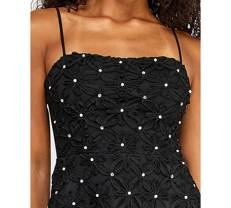 Alex & Sophia Juniors Square Neck Soutache Dress