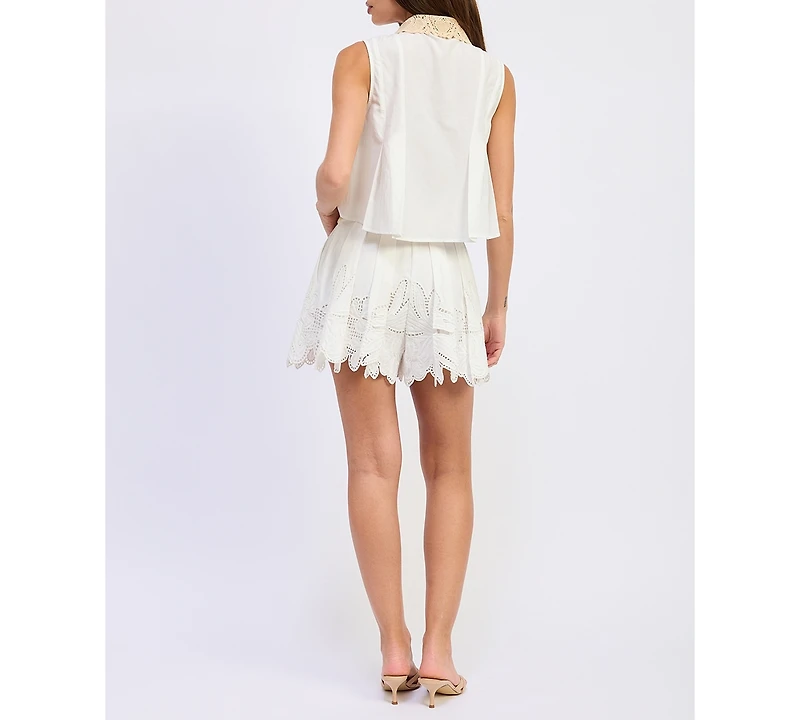 En Saison Women's Anna Embroidered High-Rise Shorts