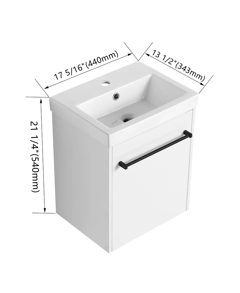 Sillysis Wall Mounted Bathroom Vanity with Ceramic Sink, Soft Close Door, Modern Floating Cabinet for Small Spaces