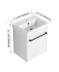 Sillysis Wall Mounted Bathroom Vanity with Ceramic Sink, Soft Close Door, Modern Floating Cabinet for Small Spaces