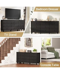 Aheaplus Wooden 9 Drawers Dresser Storage Cabinet with Scalloped Front