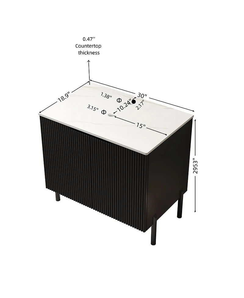 Sillysis Bathroom Vanity without Basin, Sintered Stone Top, Soft Close Doors, Black Modern Scandinavian Storage Cabinet