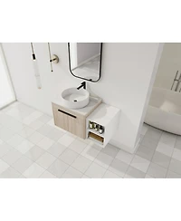 Sillysis Wall Mounted Bathroom Vanity with Ceramic Vessel Sink, Side Storage Shelf, Soft Close Doors