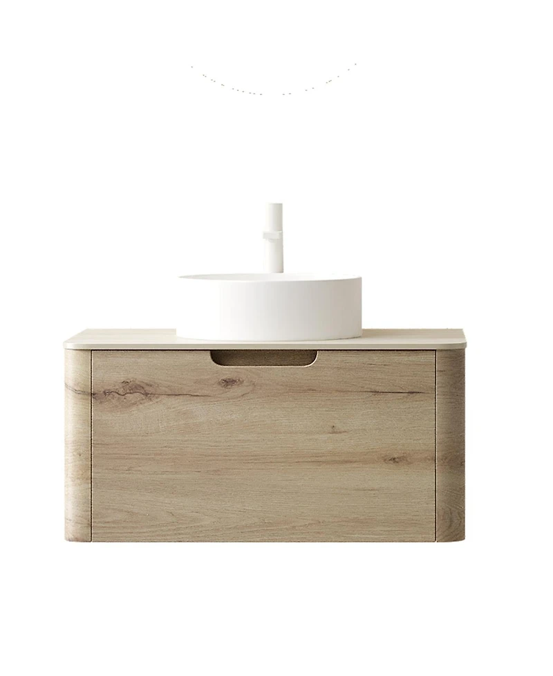 Sillysis Wall Mounted Bathroom Vanity with Ceramic Round Basin, Sintered Stone Top, Soft Close Drawer, Available in 24 30 36 Inch