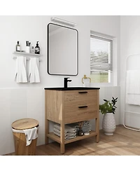 Sillysis Freestanding Bathroom Vanity with Ceramic Sink, Modern Soft Close Drawers, Open Storage Shelf, Plywood Base