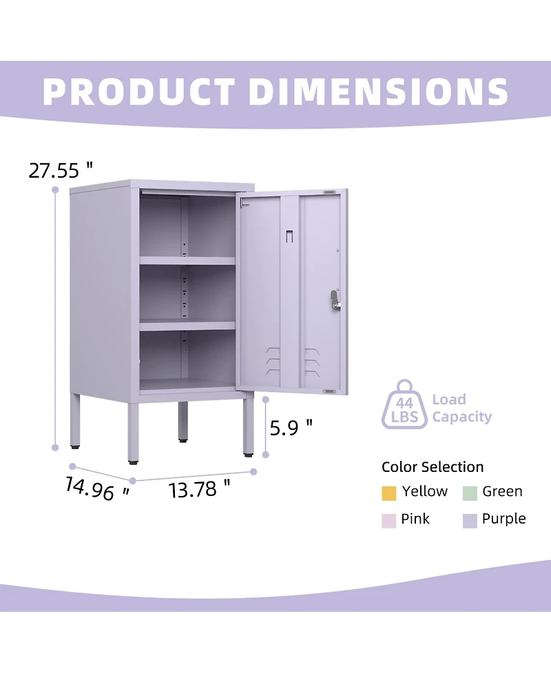 homfan Furniture Modern Metal Bedside Locker with Lockable Door, 2 Adjustable Shelves, Easy-Assembly Storage Cabinet
