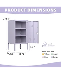 homfan Furniture Modern Metal Bedside Locker with Lockable Door, 2 Adjustable Shelves, Easy-Assembly Storage Cabinet