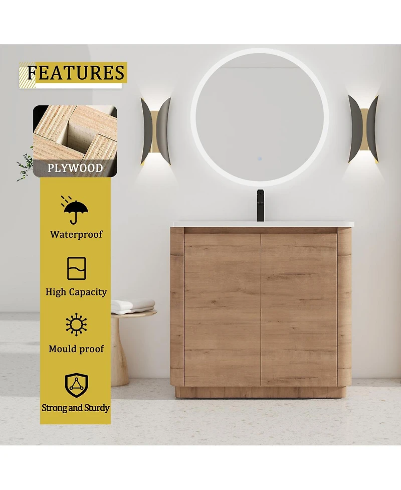 Sillysis Freestanding Bathroom Vanity with Ceramic Sink, Modern Plywood Cabinet, Soft Close Doors