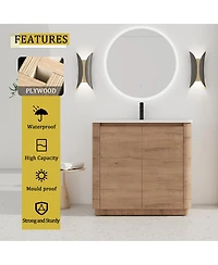 Sillysis Freestanding Bathroom Vanity with Ceramic Sink, Modern Plywood Cabinet, Soft Close Doors