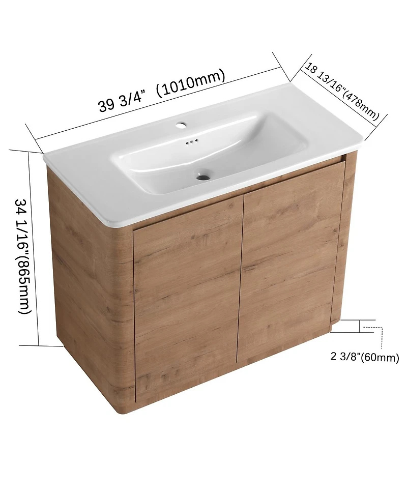 Sillysis Freestanding Bathroom Vanity with Ceramic Sink, Modern Plywood Cabinet, Soft Close Doors, Ample Storage