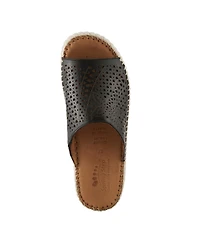 Spring Step Women's Rhydian Slip-On Leather Wedge Sandals - Perforated Flower Design, Cushioned Footbed