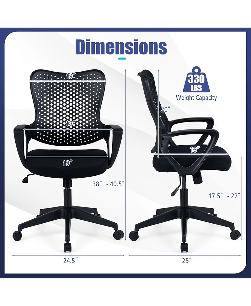 Slickblue Height Adjustable Computer Desk Chair with Ergonomic Support