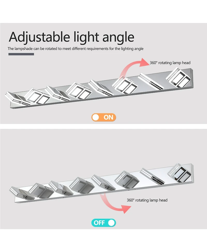 Midola 52" Modern 8-Light Led Vanity Light, Square Acrylic Lampshades Wall Mount Fixture for Bathroom, Mirror Lighting