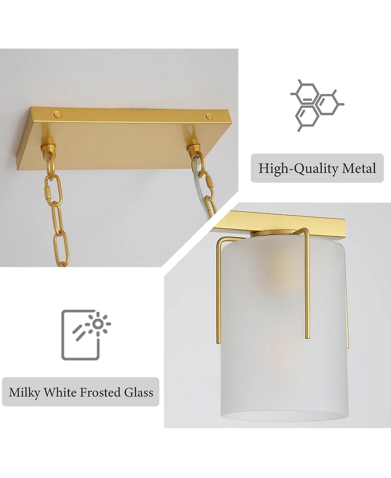 Midola Modern 3-Light Linear Chandelier, E26 Base, Adjustable Height Pendant Light with Frosted Glass Shades, Kitchen Island Lighting