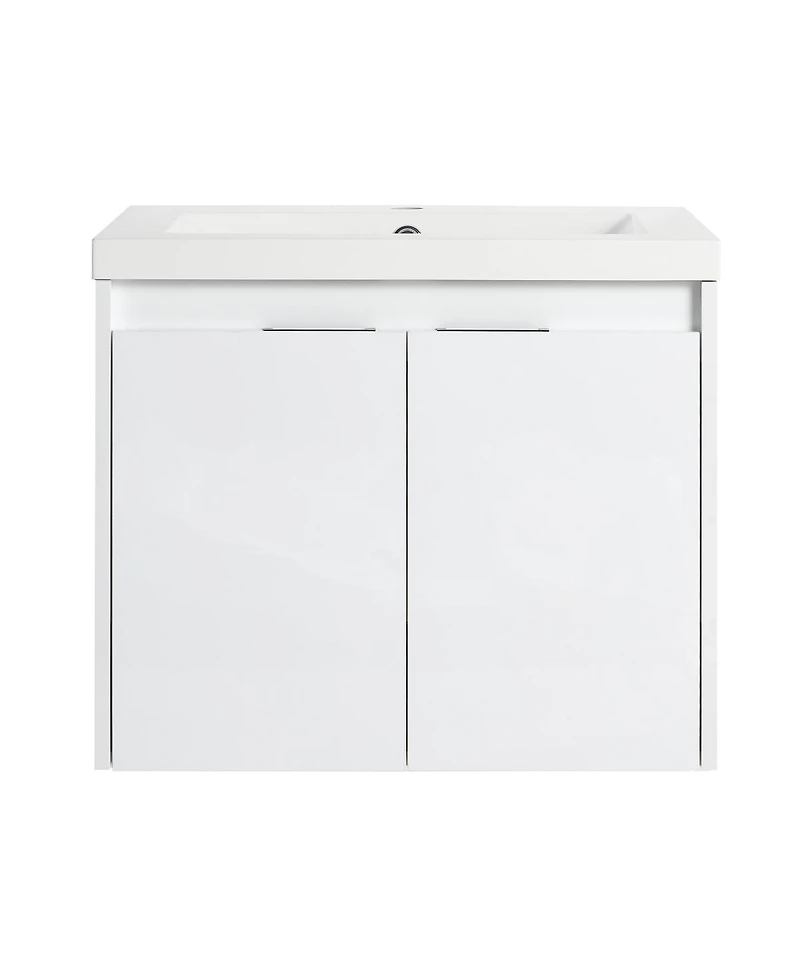 Sillysis 24 Inch Modern Wall Mounted Bathroom Vanity with Resin Sink, Soft Close Doors, Water-Resistant Cabinet, Small Wall Storage