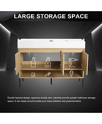 Sillysis 47 Inch Freestanding Bathroom Vanity with Resin Basin, Double Doors, Large Storage, Open Shelf for Modern Bathrooms