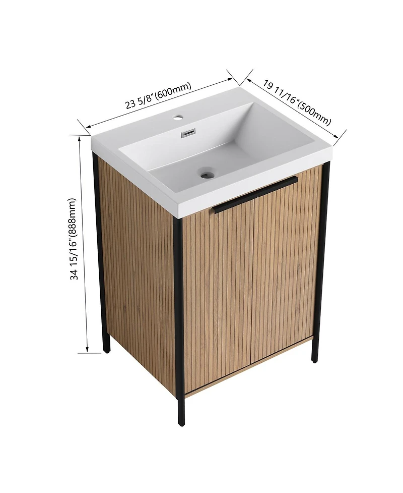 Sillysis Modern Freestanding Bathroom Vanity with Resin Sink, Soft Close Door, Adjustable Shelf, Plywood Cabinet