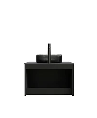 Sillysis Wall Mounted Bathroom Vanity with Glass Basin, Sintered Stone Top, Soft Close Door