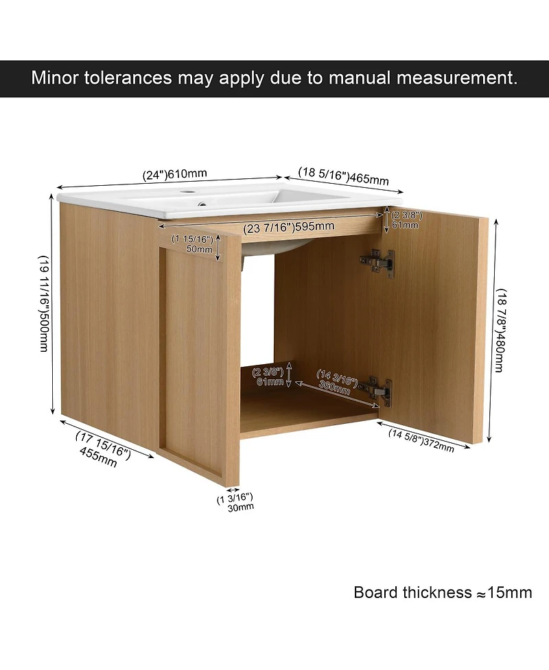 Sillysis Modern Wall Mounted Bathroom Vanity with Ceramic Sink, Soft Close Doors