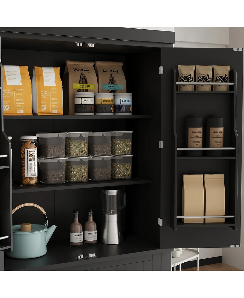 homfan Modern Farmhouse Freestanding Pantry Cabinet, Engineered Wood Kitchen Storage Cupboard with Adjustable Shelves and Anti-Tip Design