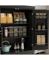 homfan Modern Farmhouse Freestanding Pantry Cabinet, Engineered Wood Kitchen Storage Cupboard with Adjustable Shelves and Anti-Tip Design