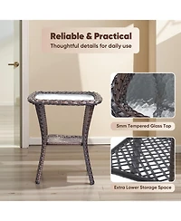 Pocassy Patio Rocking Swivel Chair with Fire Pit Table Outdoor Wicker Rattan Bistro Set Tempered Glass Side