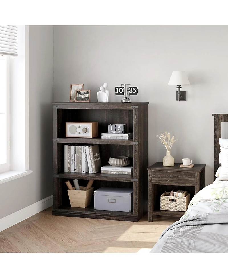 homfan 40 Inch 3-Tier Farmhouse Open Bookshelf Wooden Display and Storage Bookcase for Living Room and Bedroom