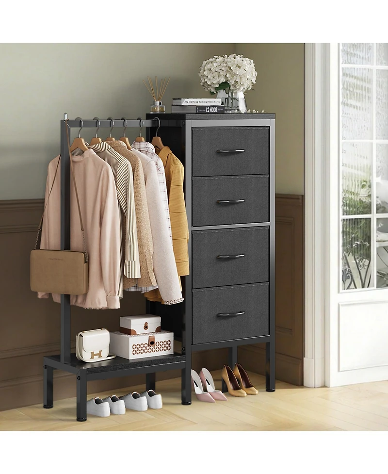 homfan Heavy Duty 4-Drawer Fabric Dresser with Hanging Rail - Multi-Functional Storage Organizer Shelf Metal Frame, Anti-Tip Safety