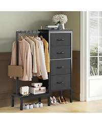 homfan Heavy Duty 4-Drawer Fabric Dresser with Hanging Rail - Multi-Functional Storage Organizer Shelf Metal Frame, Anti-Tip Safety